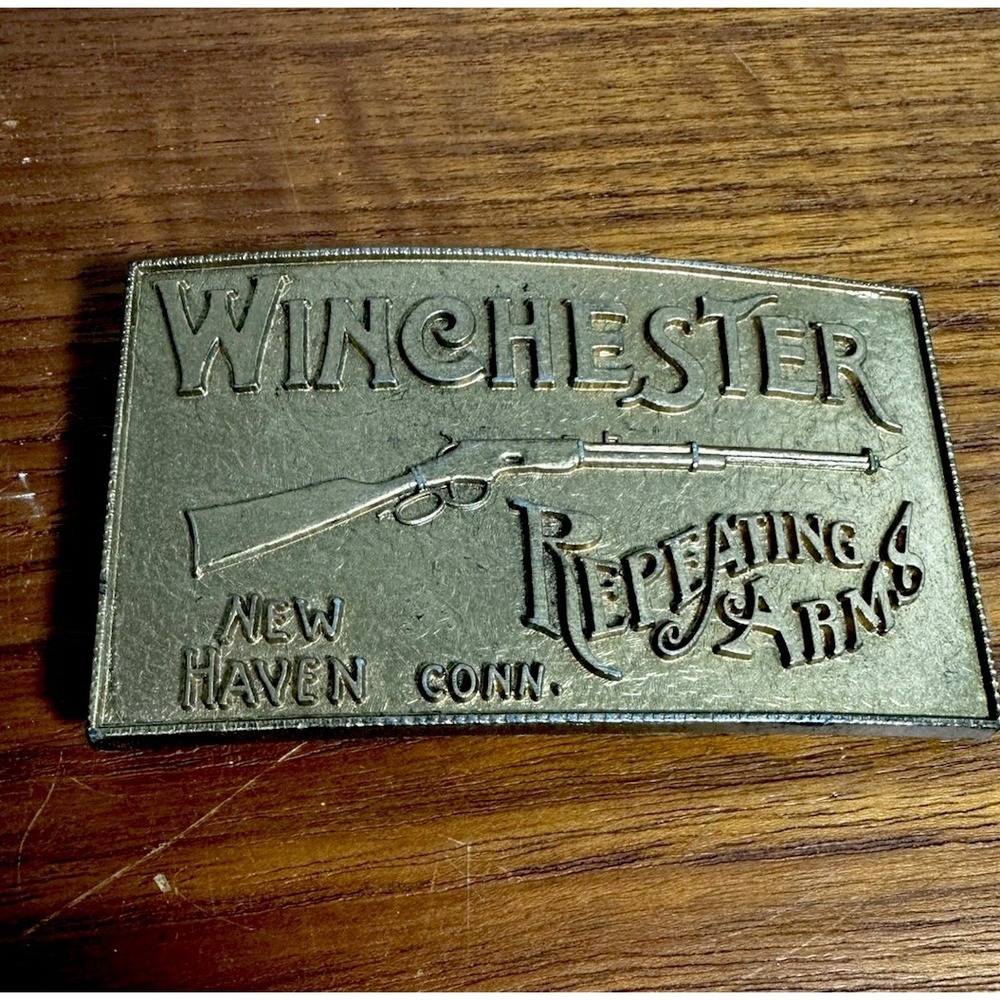 Vintage Winchester Repeating Arms Patina Brass Belt Buckle, New Haven, CT